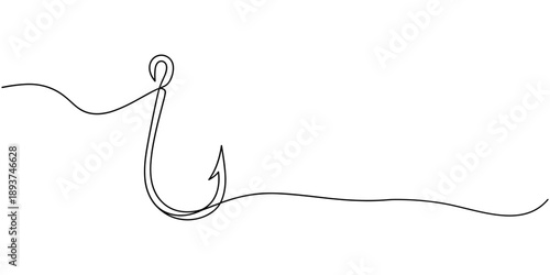 Self drawing line fishing hook continuous line drawn concept video, Continuous outline of a Fishing hook, minimalist pro vector illustration line