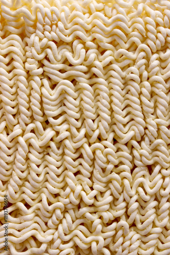 Raw Asian Instant Noodles. Dry Ramen Noodle, Uncooked Korean Ramyeon.Close-up detail of the noodles.