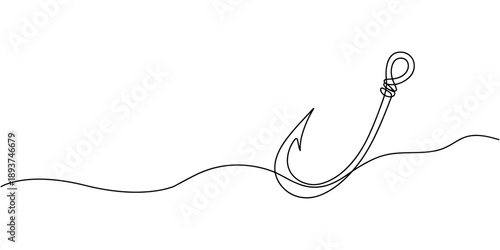 Self drawing line fishing hook continuous line drawn concept video, Continuous outline of a Fishing hook, minimalist pro vector illustration line