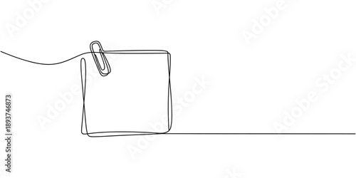 Continuous one line drawing of empty note paper with paperclip. To do note paper in single line draw illustration. Editable stroke, Paper note with clip in flat style. Note paper pieces pro vector.