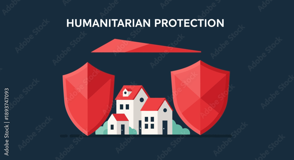 Obraz premium Houses Protected by Red Shields Illustration.