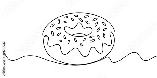 Single one line drawing fresh donuts. World food day concept. Continuous line draw design graphic vector illustration, Abstract dessert sweet donut with frosting, donut icon logo. Sweet sugar icing.