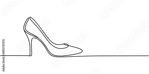 One line continuous drawing of elegant high heels for fashion and style concept, Elegant Highheel continuous one line drawing. Single line art illustration of lady flat shoe. Editable vector