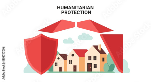 Red Shields Protecting Houses Humanitarian Protection.