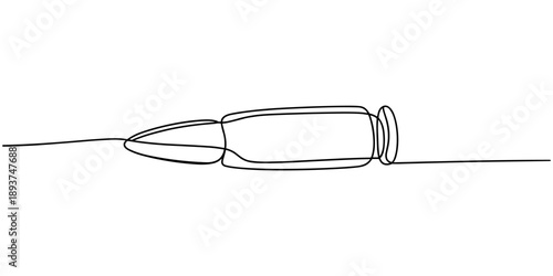 Bullet Cartridge continuous one line drawing, Single continuous line drawing of a bullets. Continuous line military bullet single line vector shot bullet pro.