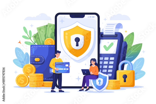 Secure online payment and financial transaction security concept illustration
