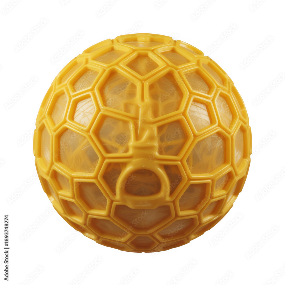 Fototapeta premium Intricate yellow sphere with a translucent core and a detailed honeycomb exoskeleton, suggesting advanced technology or biology on a transparent background.