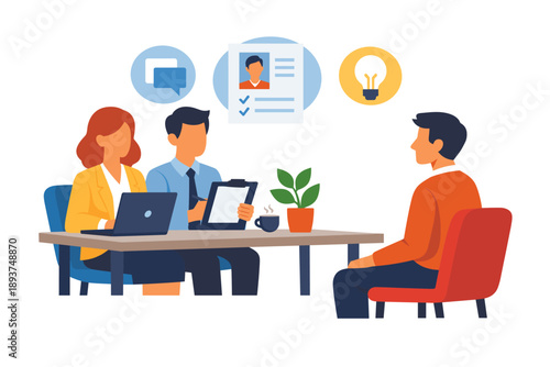 Job interview with two recruiters assessing a candidate's resume and qualifications