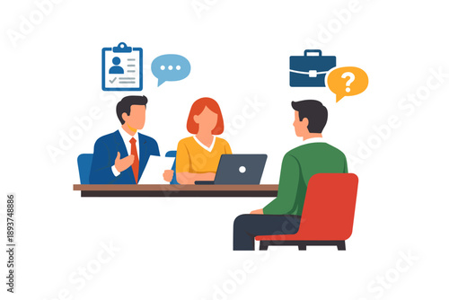 Job interview with hiring managers discussing candidate qualifications and career opportunities