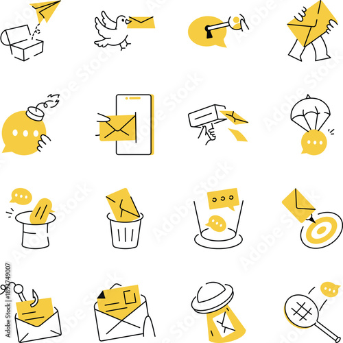 Collection of Communication Doodle Style Illustrations 
