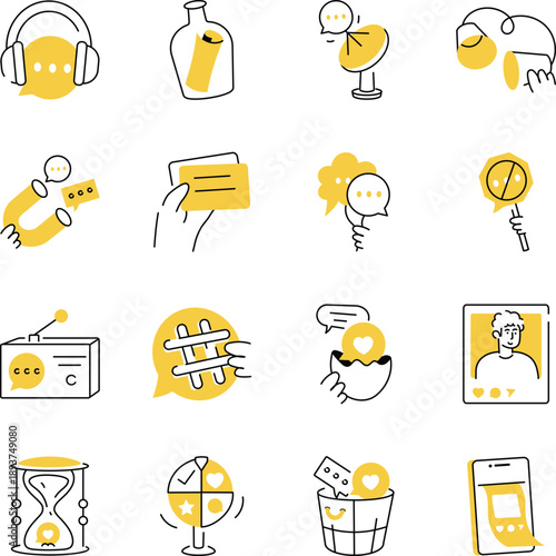 Collection of Communication Doodle Style Illustrations 

