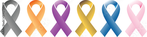 Row of Multi-colored Awareness Ribbons with Gradient Shading Isolated Vector