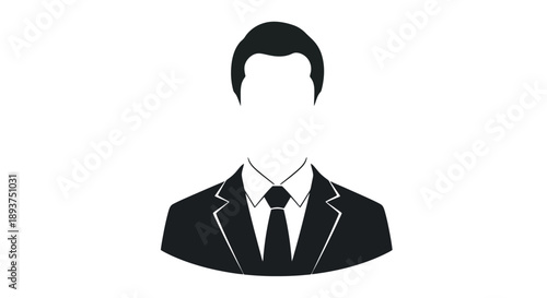 A minimalist black and white illustration of a man in a suit and tie, representing a professional or businessman.