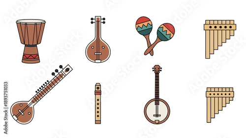 Collection of Various Musical Instruments Illustration.