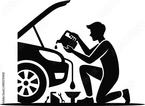 Car Mechanic Repair Engine Maintenance Service Workshop Oil Tools Silhouette