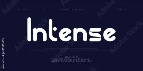 Intense, Creative digital minimal modern alphabet fonts. Typography minimalist urban digital neon future creative logo font. vector illustration
