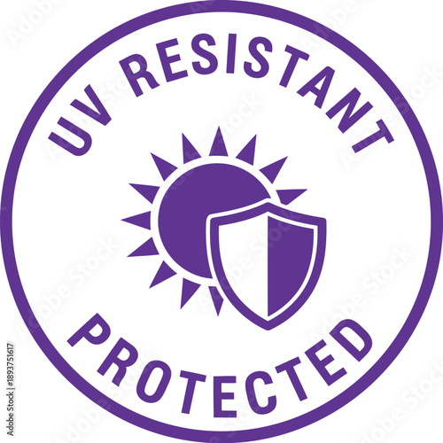 UV Resistant Protected Icon with Sun and Shield Symbol for Product Labeling and Packaging Design