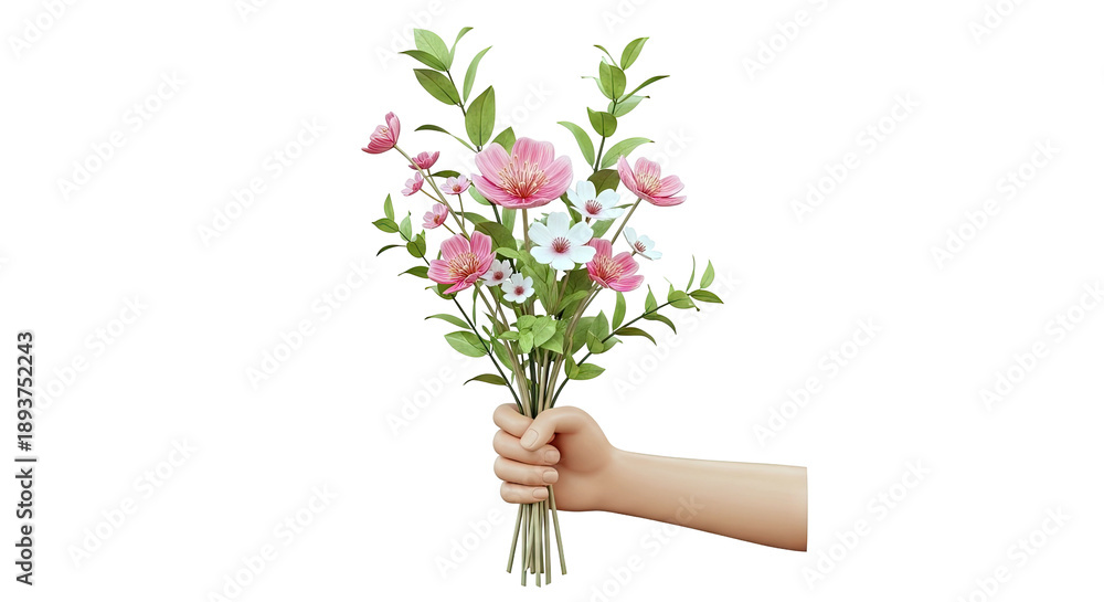Obraz premium Hand Holding Pink and White Flower Bouquet