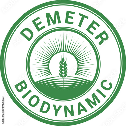 Demeter Biodynamic Certified Organic Agriculture Logo, Eco Farming Quality Seal Vector Icon
