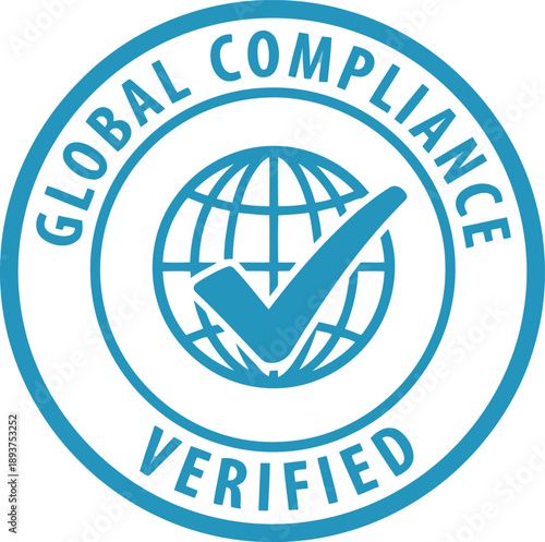 Global Compliance Verified Badge Icon – Certified International Standards Approval Seal Vector