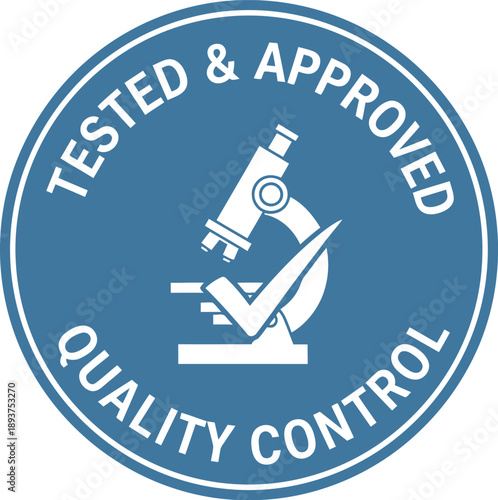 Quality Control Tested and Approved Badge with Microscope Icon for Laboratory Certification