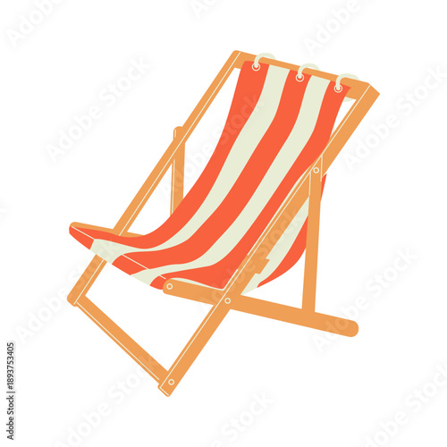 A flat vector illustration of a classic red-striped beach lounger. isolated.