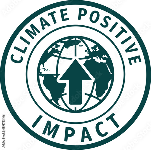 Climate Positive Impact Badge with Globe and Upward Arrow for Sustainable Initiatives