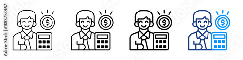 Accountant Icon Different Style Outline Collection Set.