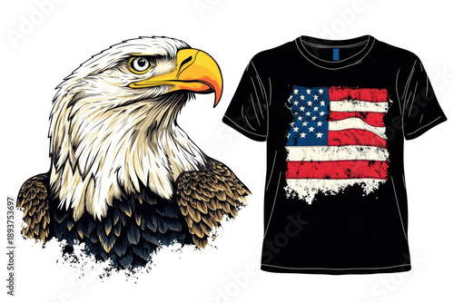 Eagle design and USA flag graphic t-shirt on transparent background for various uses