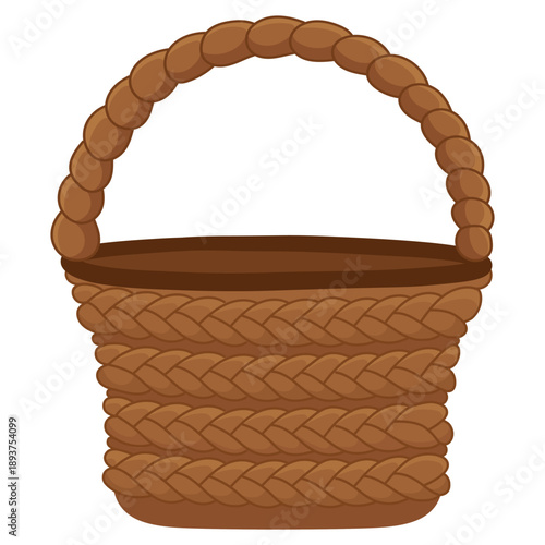 Decorative wicker basket illustration with woven texture and handle.