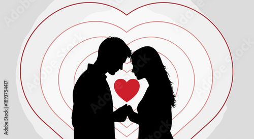 Couple Silhouette Holding Heart Together.