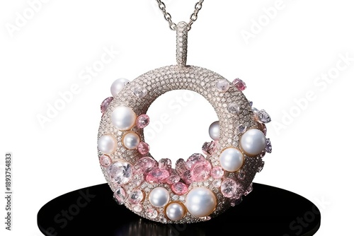 Luxury Diamond Pendant Necklace with Circular Design on Black Background