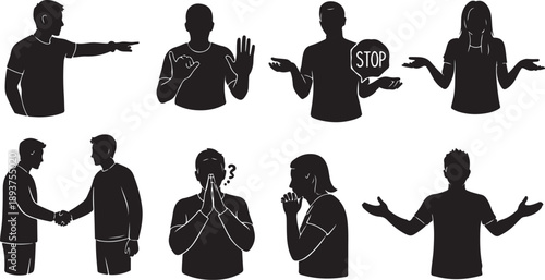Silhouettes of people with various gestures and expressions