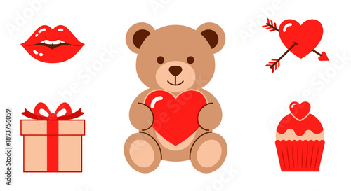 Cute Teddy Bear Holding Red Heart.