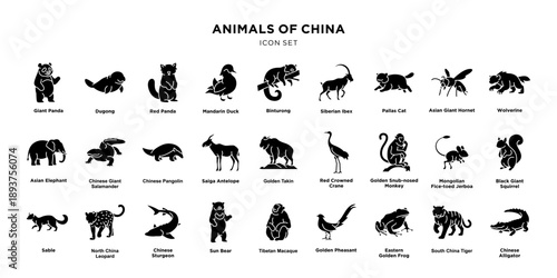 Animals of China icon set