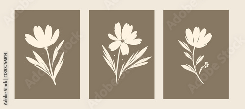 Minimal Botanical Flowers and Leaves Set Perfect for Surface Design