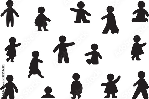 Naive person silhouette, flat black people vector illustration