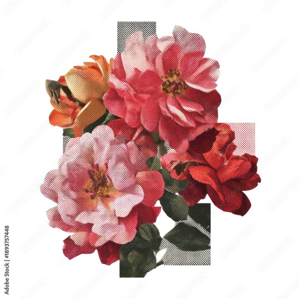 Naklejka premium Vintage floral collage art