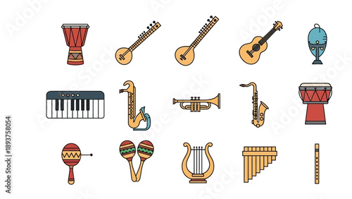 Musical Instruments Collection Vector Icons Set.