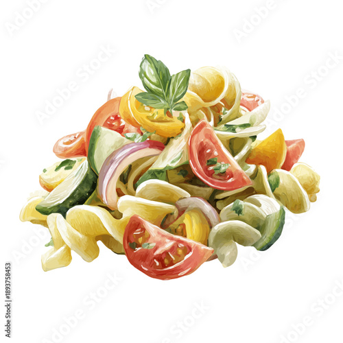 Pasta Primavera watercolor vector illustration, high-quality artwork isolated on a pure white background.