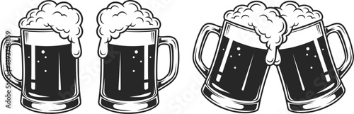 Beer glasses toasting silhouette vector design.