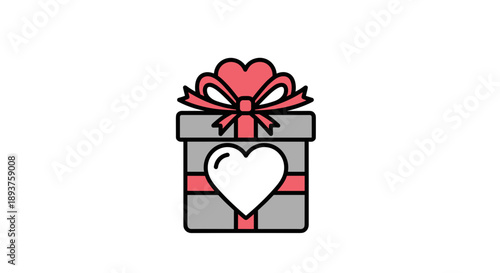 Gray Gift Box with Heart Decoration.