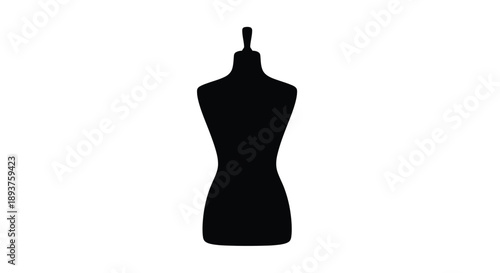 Black silhouette of a female dress form against a white background