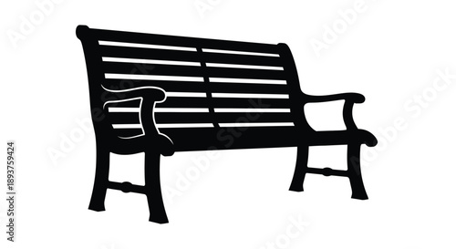 Black silhouette of a classic park bench with ornate armrests