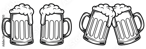 Beer glasses toasting line vector design.