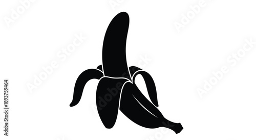 A peeled banana silhouette against a stark white background