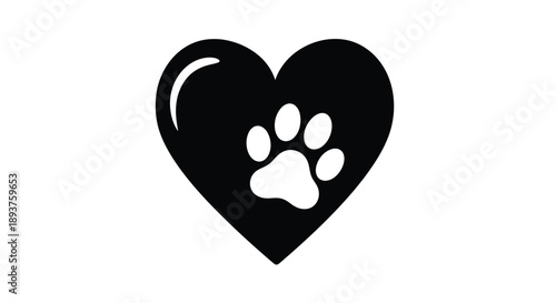 A black heart shape containing a white paw print symbol