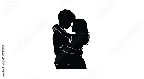 Silhouette of a couple embracing in a tender intimate moment