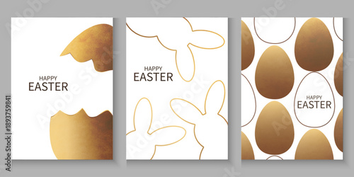 Happy Easter greeting card poster collection with Elegant and trendy design template for Easter holiday. Luxury minimalist background with brown eggs and bunny,illustration of an Easter eggs on white
