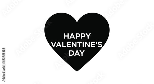 A black heart shape displays a white valentine s day greeting